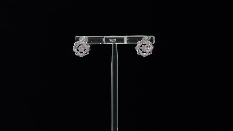 Sparkling Dancing Simulated Pink Diamond Stud Earrings in Rhodium Over Sterling Silver 1.35 ctw