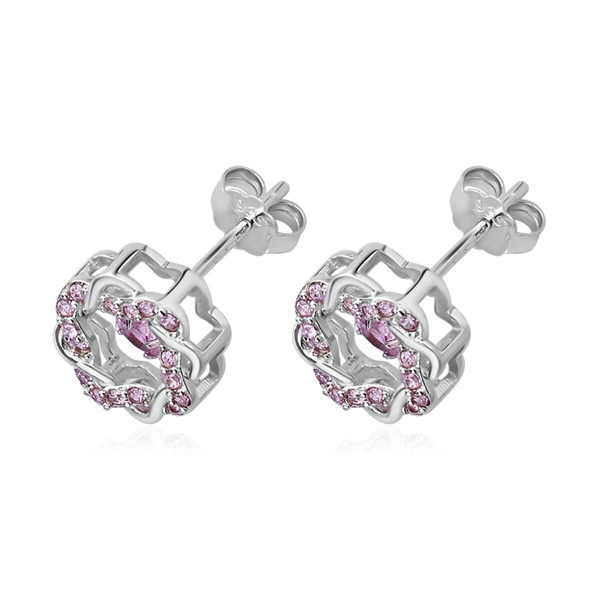 Sparkling Dancing Simulated Pink Diamond Stud Earrings in Rhodium Over Sterling Silver 1.35 ctw image number 3