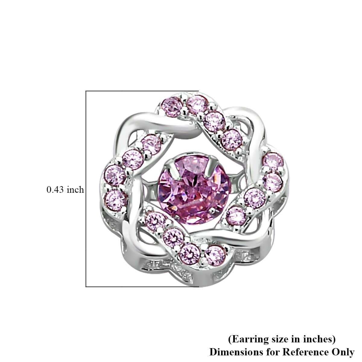 Sparkling Dancing Simulated Pink Diamond Stud Earrings in Rhodium Over Sterling Silver 1.35 ctw image number 4