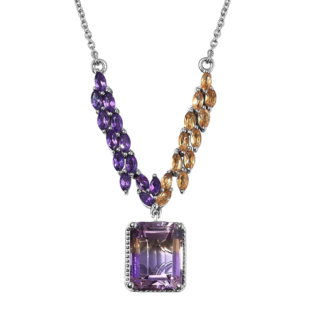 AAA Anahi Ametrine and Multi Gemstone Necklace 18 Inches in Platinum Over Sterling Silver 9.75 ctw image number 0
