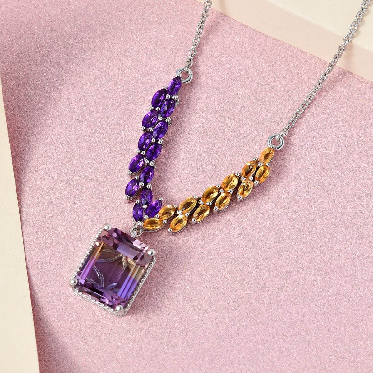 AAA Anahi Ametrine and Multi Gemstone Necklace 18 Inches in Platinum Over Sterling Silver 9.75 ctw image number 1