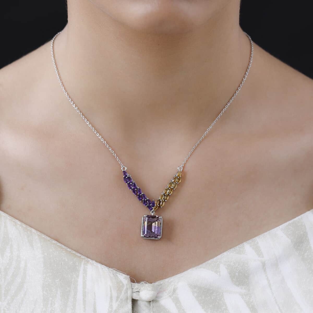 AAA Anahi Ametrine and Multi Gemstone Necklace 18 Inches in Platinum Over Sterling Silver 9.75 ctw image number 2