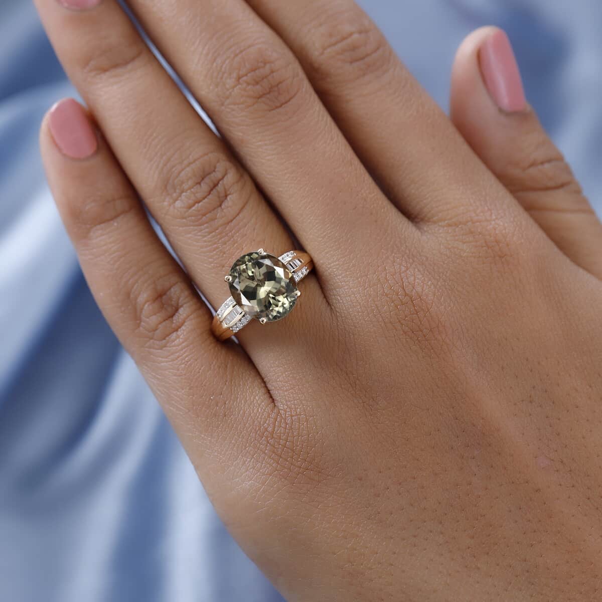 Iliana 18K Yellow Gold AAA Turkizite and G-H SI Diamond Ring (Size 8.0) 5.65 Grams 5.10 ctw image number 2