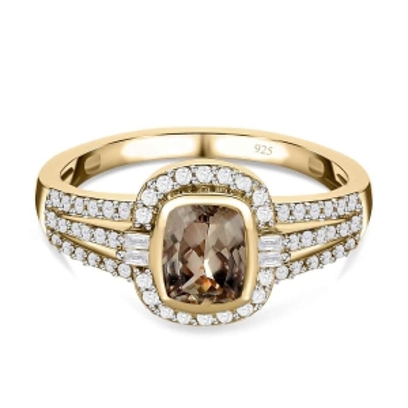 AAA Turkizite and White Zircon 1.81 ctw Fancy Ring in Vermeil Yellow Gold Over Sterling Silver (Size 9)