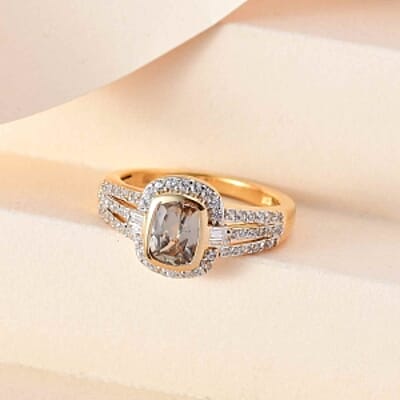 AAA Turkizite and White Zircon 1.81 ctw Fancy Ring in Vermeil Yellow Gold Over Sterling Silver (Size 9)