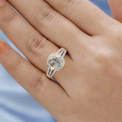 AAA Turkizite and White Zircon 1.81 ctw Fancy Ring in Vermeil Yellow Gold Over Sterling Silver (Size 9)