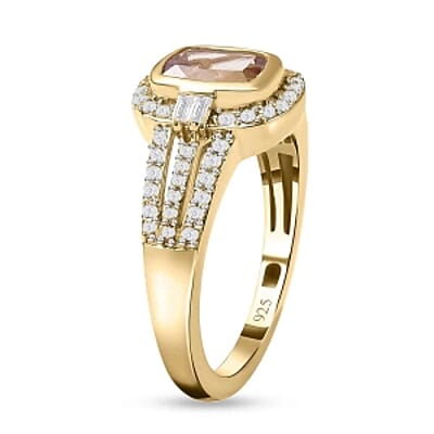 AAA Turkizite and White Zircon 1.81 ctw Fancy Ring in Vermeil Yellow Gold Over Sterling Silver (Size 9)