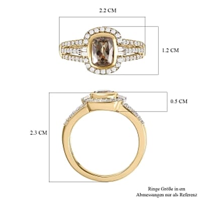 AAA Turkizite and White Zircon 1.81 ctw Fancy Ring in Vermeil Yellow Gold Over Sterling Silver (Size 9)