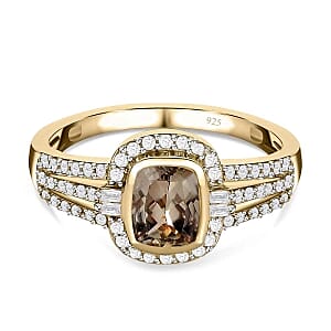 AAA Turkizite and White Zircon 1.81 ctw Fancy Ring in Vermeil Yellow Gold Over Sterling Silver (Size 10)