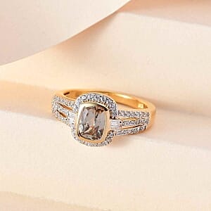 AAA Turkizite and White Zircon 1.81 ctw Fancy Ring in Vermeil Yellow Gold Over Sterling Silver (Size 10)
