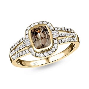 AAA Turkizite and White Zircon 1.81 ctw Fancy Ring in Vermeil Yellow Gold Over Sterling Silver (Size 10)