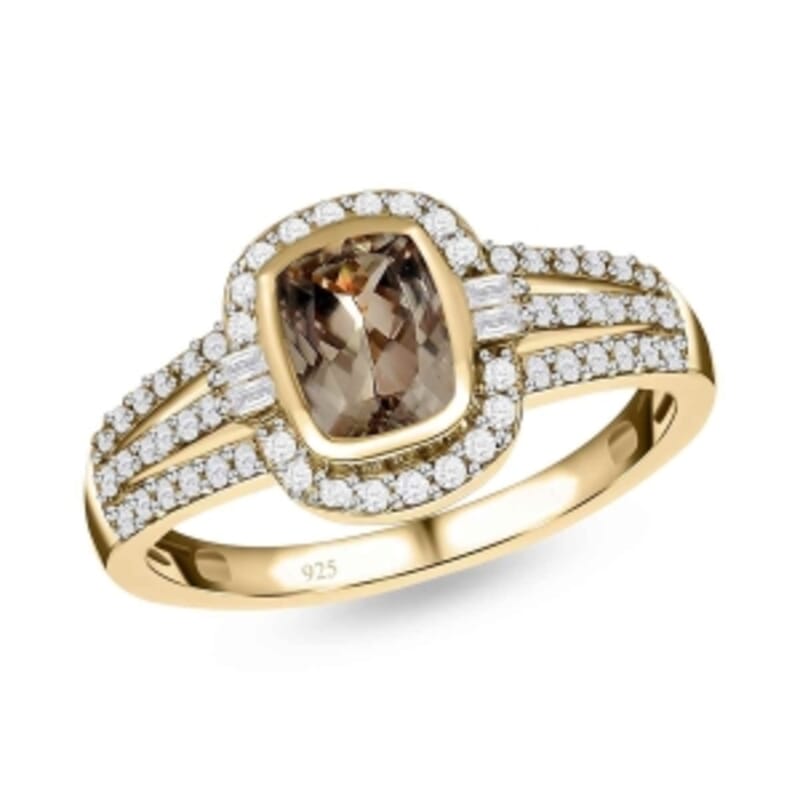 AAA Turkizite and White Zircon 1.81 ctw Fancy Ring in Vermeil Yellow Gold Over Sterling Silver (Size 10)