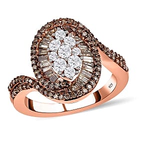 GP Diamond 1.02 ctw Fancy Ring in Vermeil Rose Gold Over Sterling Silver (Size 11.5)