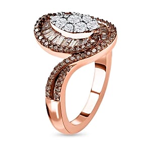 GP Diamond 1.02 ctw Fancy Ring in Vermeil Rose Gold Over Sterling Silver (Size 11.5)