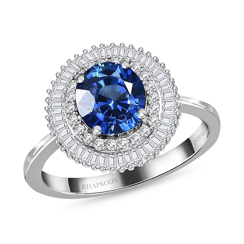 Rhapsody 950 Platinum AAAA Royal Ceylon Sapphire and E-F VS2 Diamond Cocktail Ring (Size 7.0) 5.50 Grams 2.50 ctw
