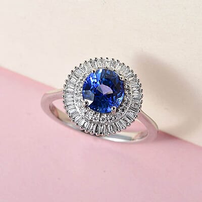 Rhapsody 950 Platinum AAAA Royal Ceylon Sapphire and E-F VS2 Diamond Cocktail Ring (Size 7.0) 5.50 Grams 2.50 ctw