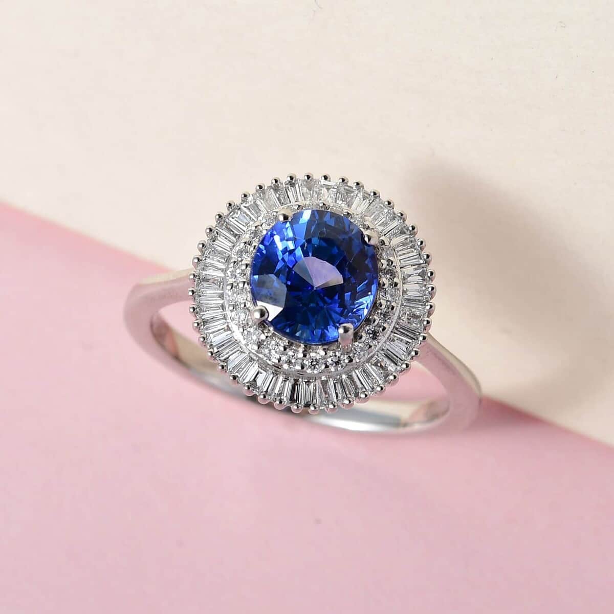 Rhapsody 950 Platinum AAAA Royal Ceylon Sapphire and E-F VS2 Diamond Cocktail Ring (Size 7.0) 5.50 Grams 2.50 ctw image number 1