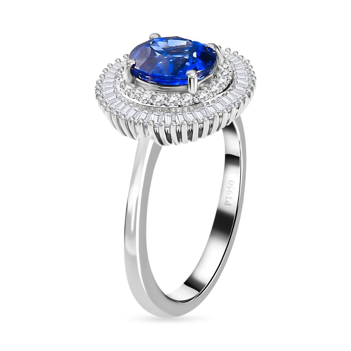 Rhapsody 950 Platinum AAAA Royal Ceylon Sapphire and E-F VS2 Diamond Cocktail Ring (Size 7.0) 5.50 Grams 2.50 ctw image number 3