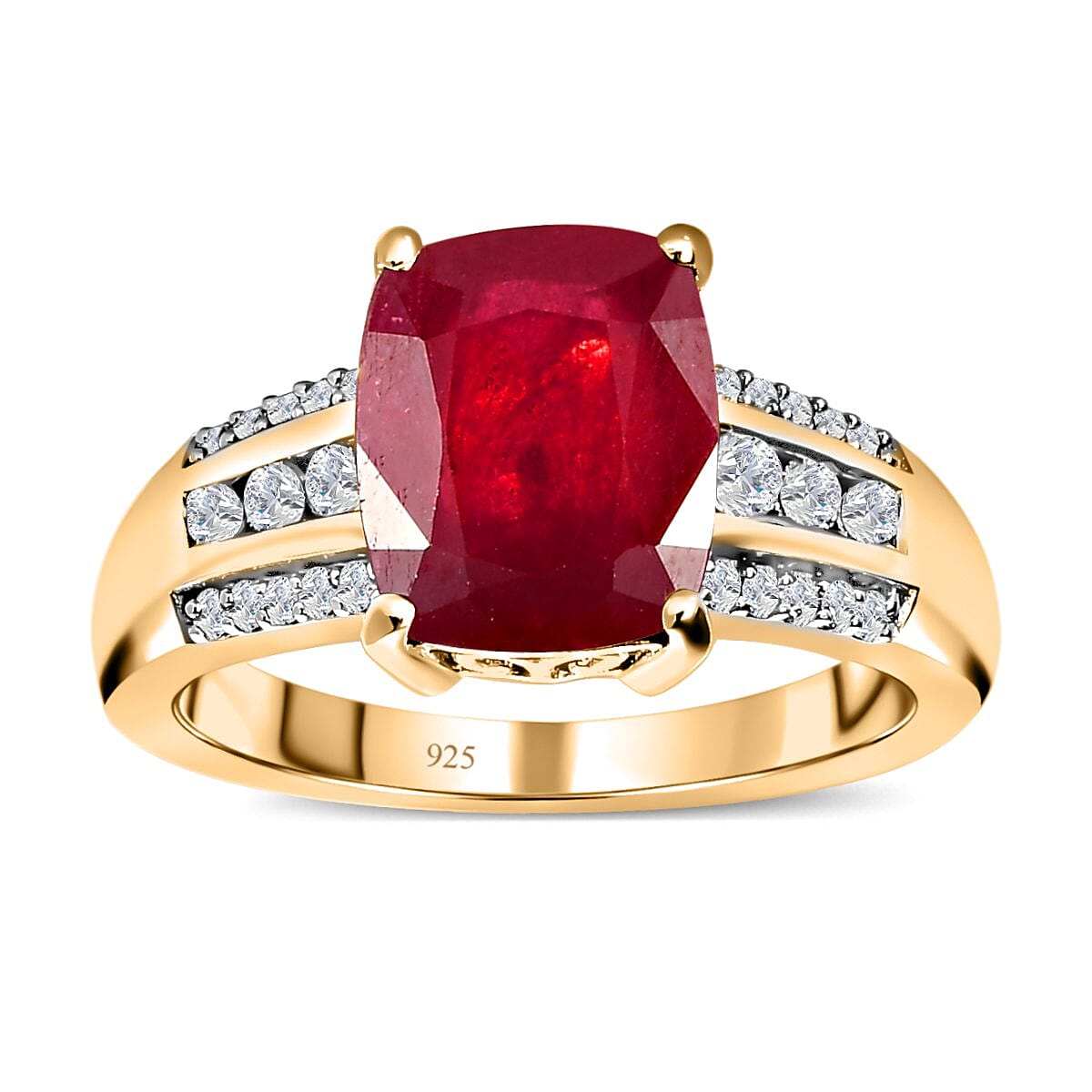 Niassa Ruby (FF) and White Zircon 5.11 ctw Ring in 14K Yellow Gold Over Sterling Silver (Size 11.5)