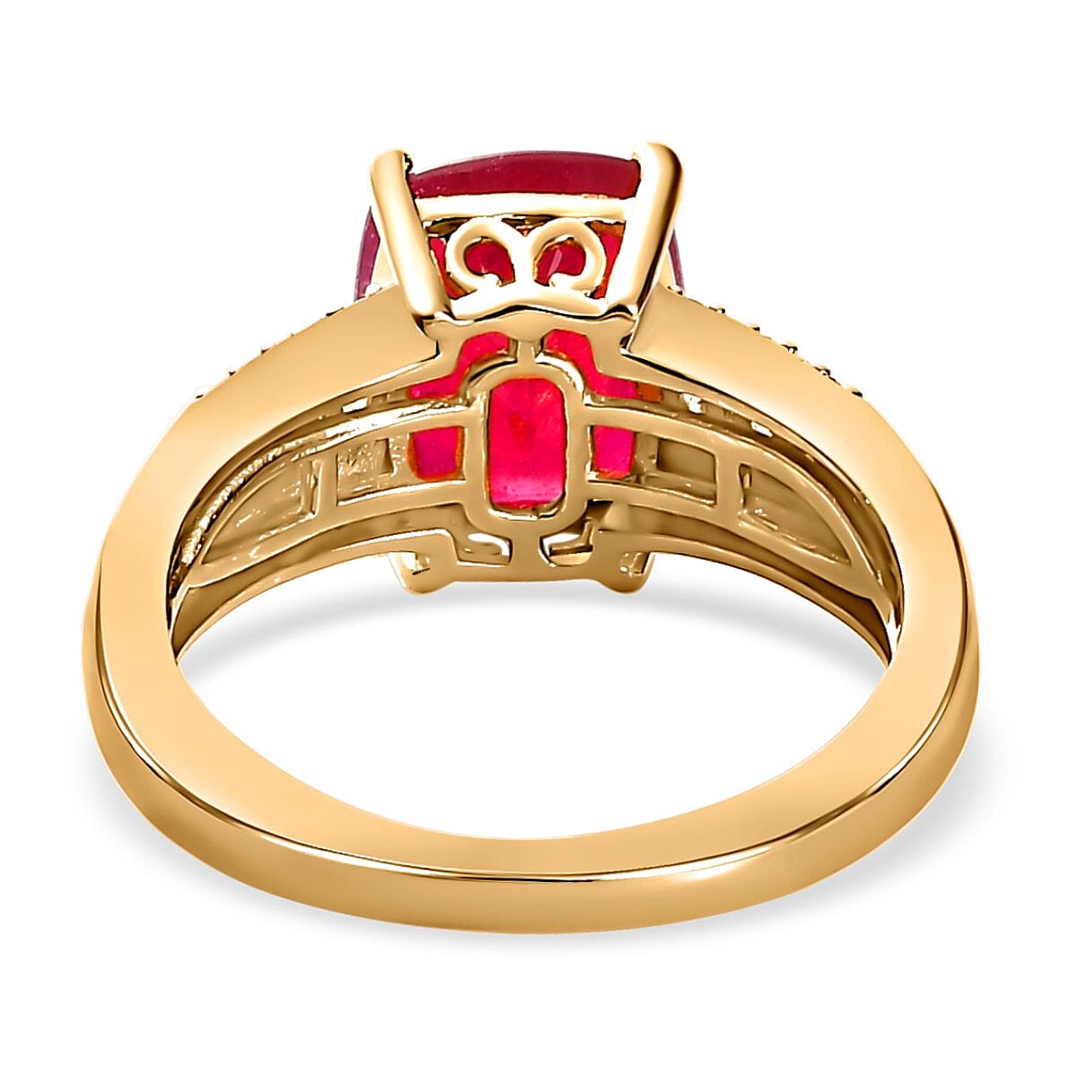 Niassa Ruby (FF) and White Zircon 5.11 ctw Ring in 14K Yellow Gold Over Sterling Silver (Size 11.5)