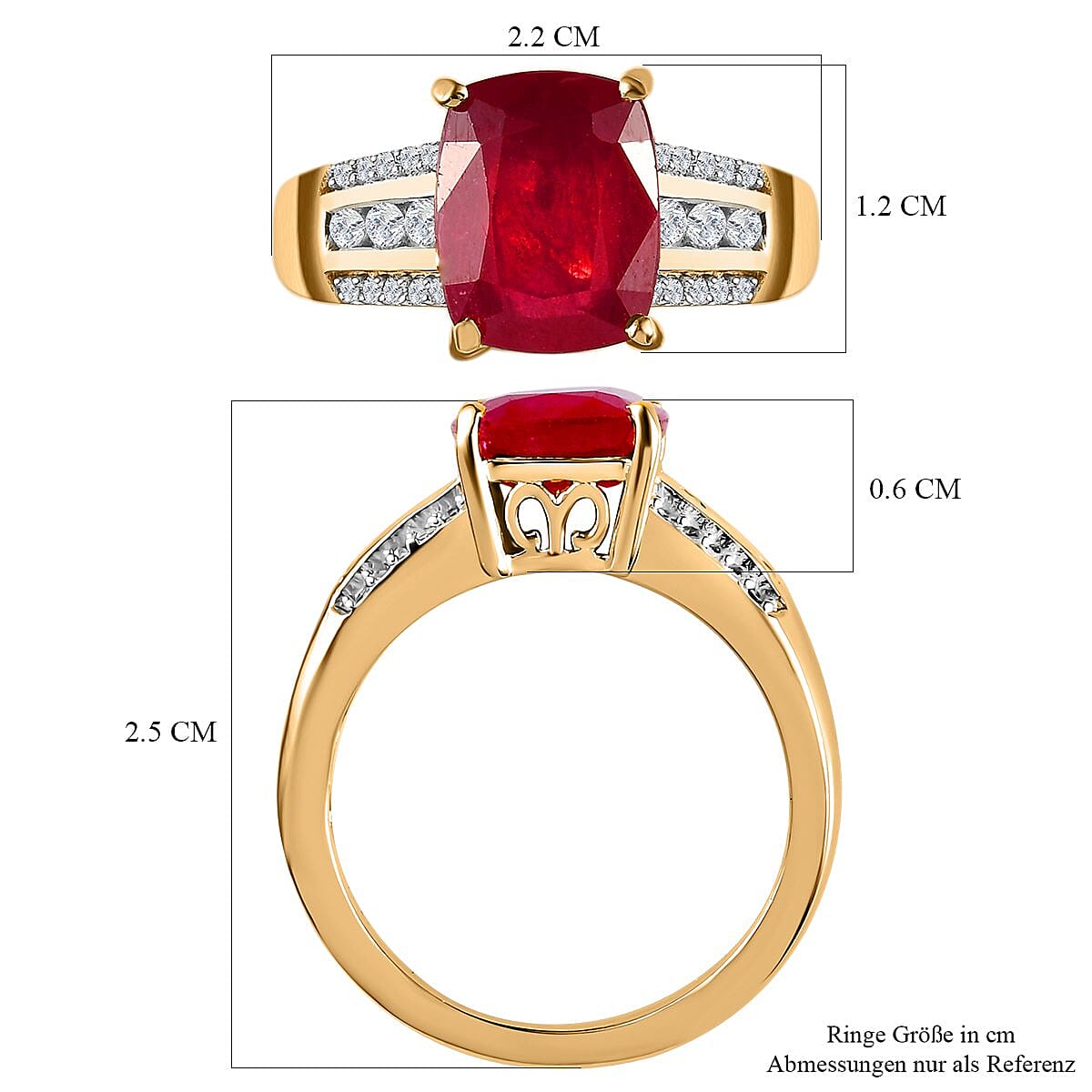 Niassa Ruby (FF) and White Zircon 5.11 ctw Ring in 14K Yellow Gold Over Sterling Silver (Size 11.5)