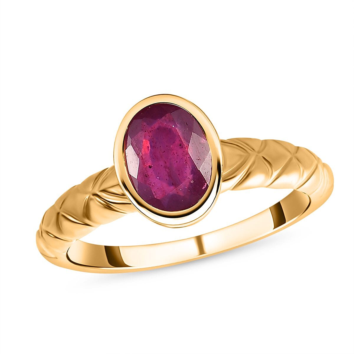 African Ruby 1.85 ctw Fancy Ring in 14K YG Over Sterling Silver (Size 10)