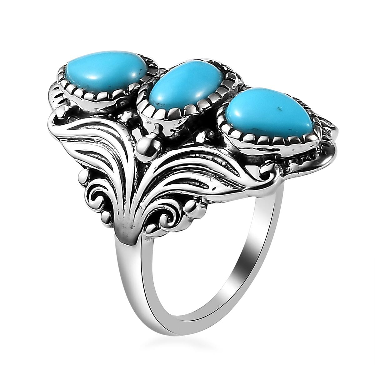 Artisan Crafted American Natural Sleeping Beauty Turquoise 3 Stone Ring in Sterling Silver 2.00 ctw image number 3