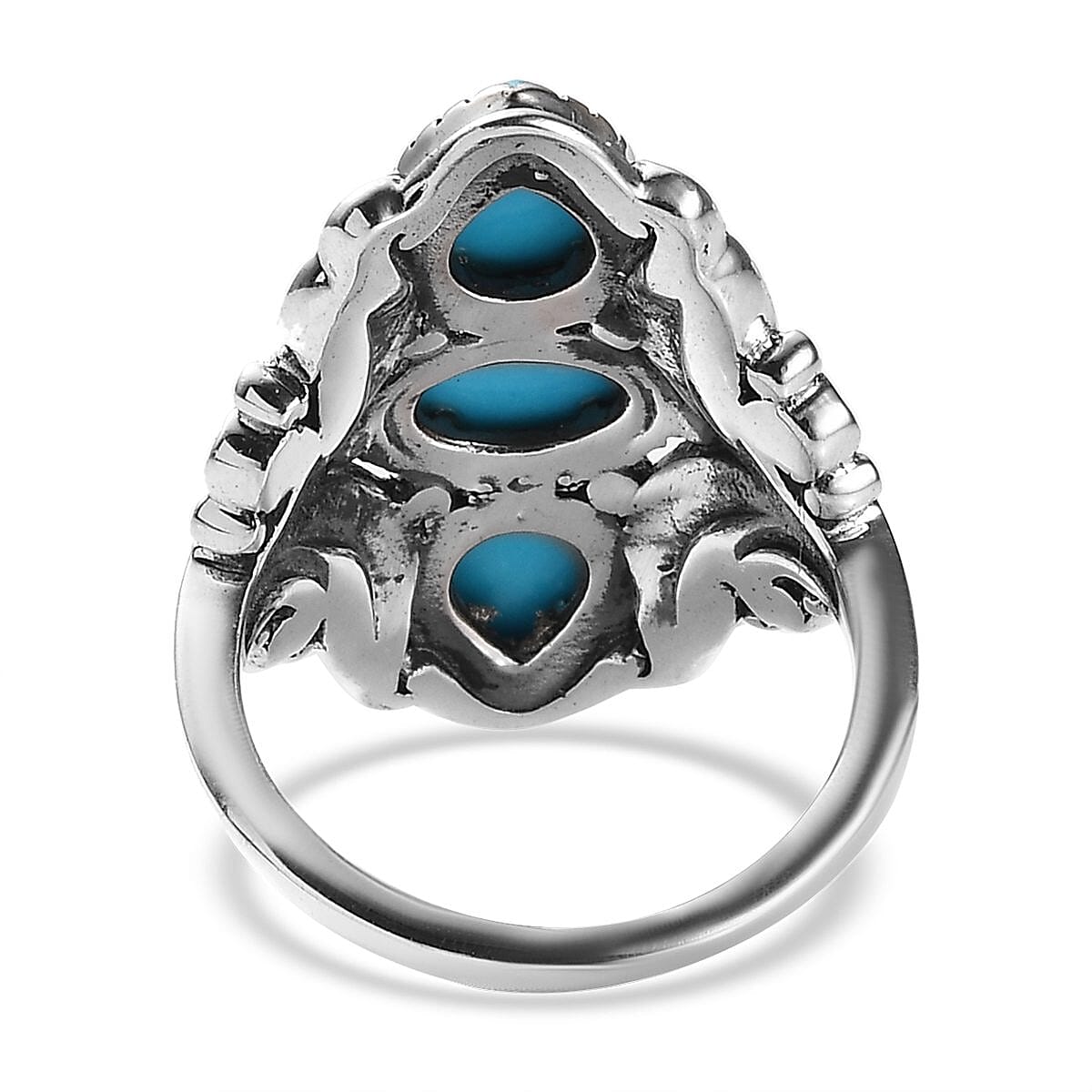 Artisan Crafted American Natural Sleeping Beauty Turquoise 3 Stone Ring in Sterling Silver 2.00 ctw image number 4