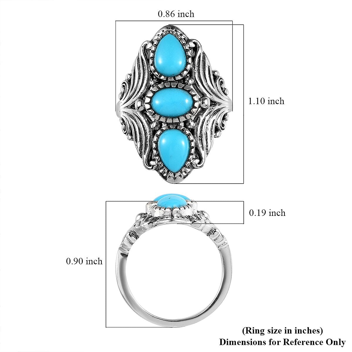 Artisan Crafted American Natural Sleeping Beauty Turquoise 3 Stone Ring in Sterling Silver 2.00 ctw image number 5