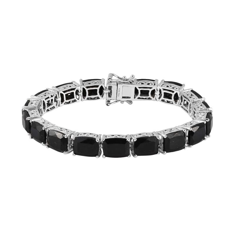 Australian Black Tourmaline Tennis Bracelet in Platinum Over Sterling Silver (6.50 In) 41.00 ctw