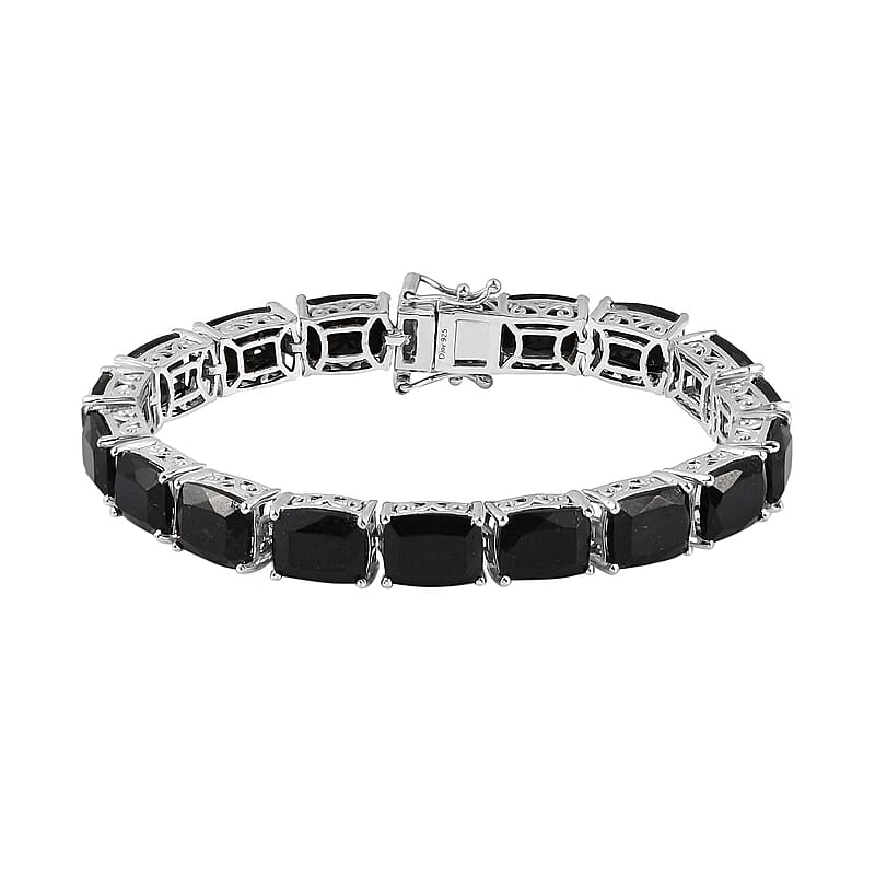 Australian Black Tourmaline Tennis Bracelet in Platinum Over Sterling Silver (6.50 In) 41.00 ctw