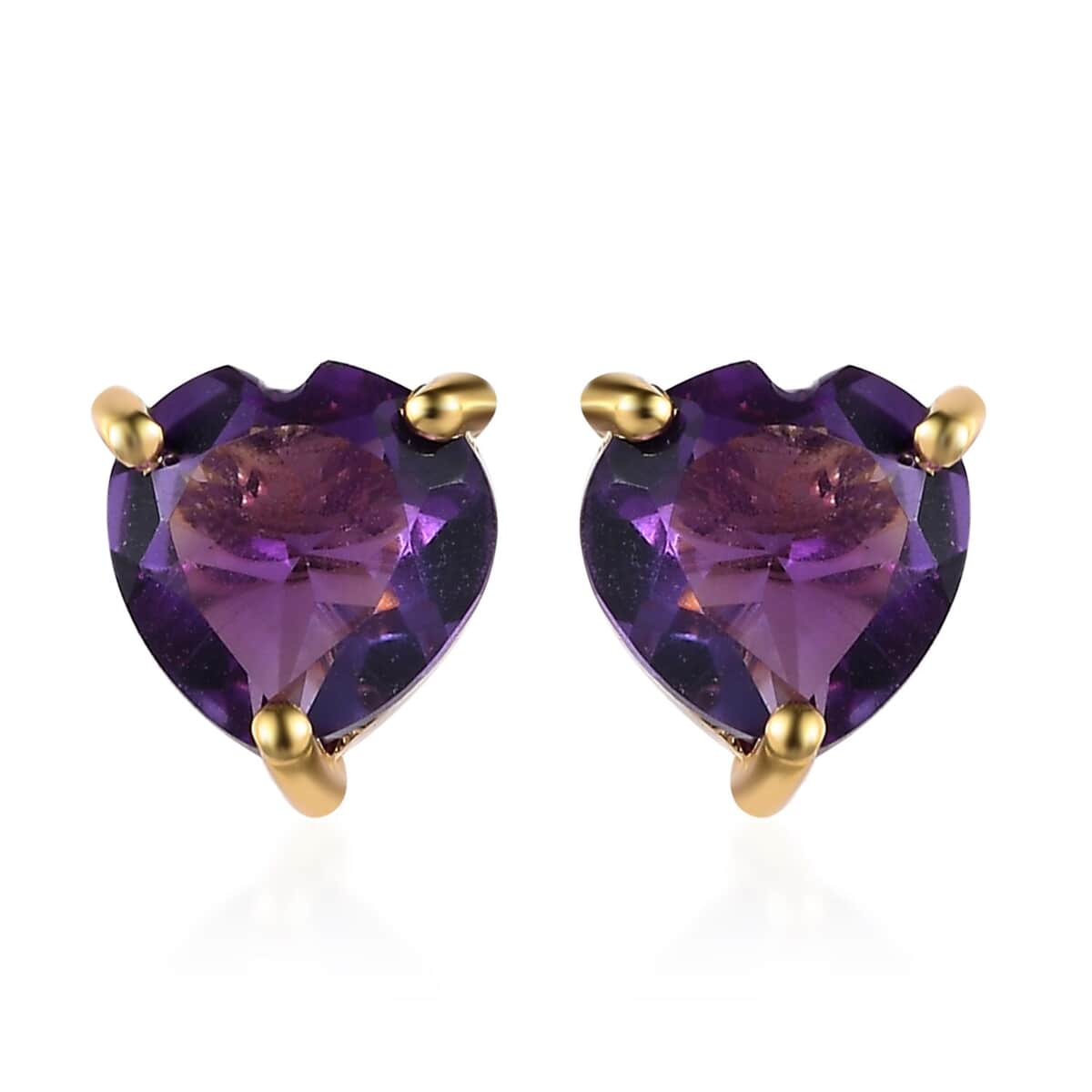 Uruguayan Amethyst Heart Stud Earrings in Vermeil Yellow Gold Over Sterling Silver 1.35 ctw image number 0