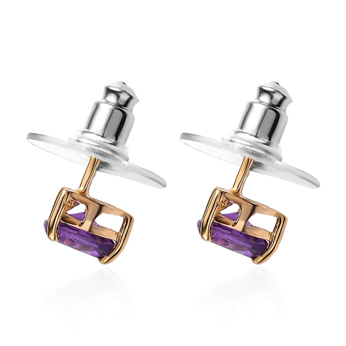 Uruguayan Amethyst Heart Stud Earrings in Vermeil Yellow Gold Over Sterling Silver 1.35 ctw image number 3