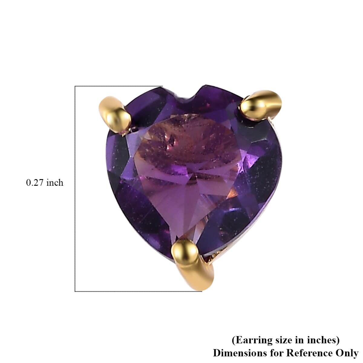 Uruguayan Amethyst Heart Stud Earrings in Vermeil Yellow Gold Over Sterling Silver 1.35 ctw image number 4