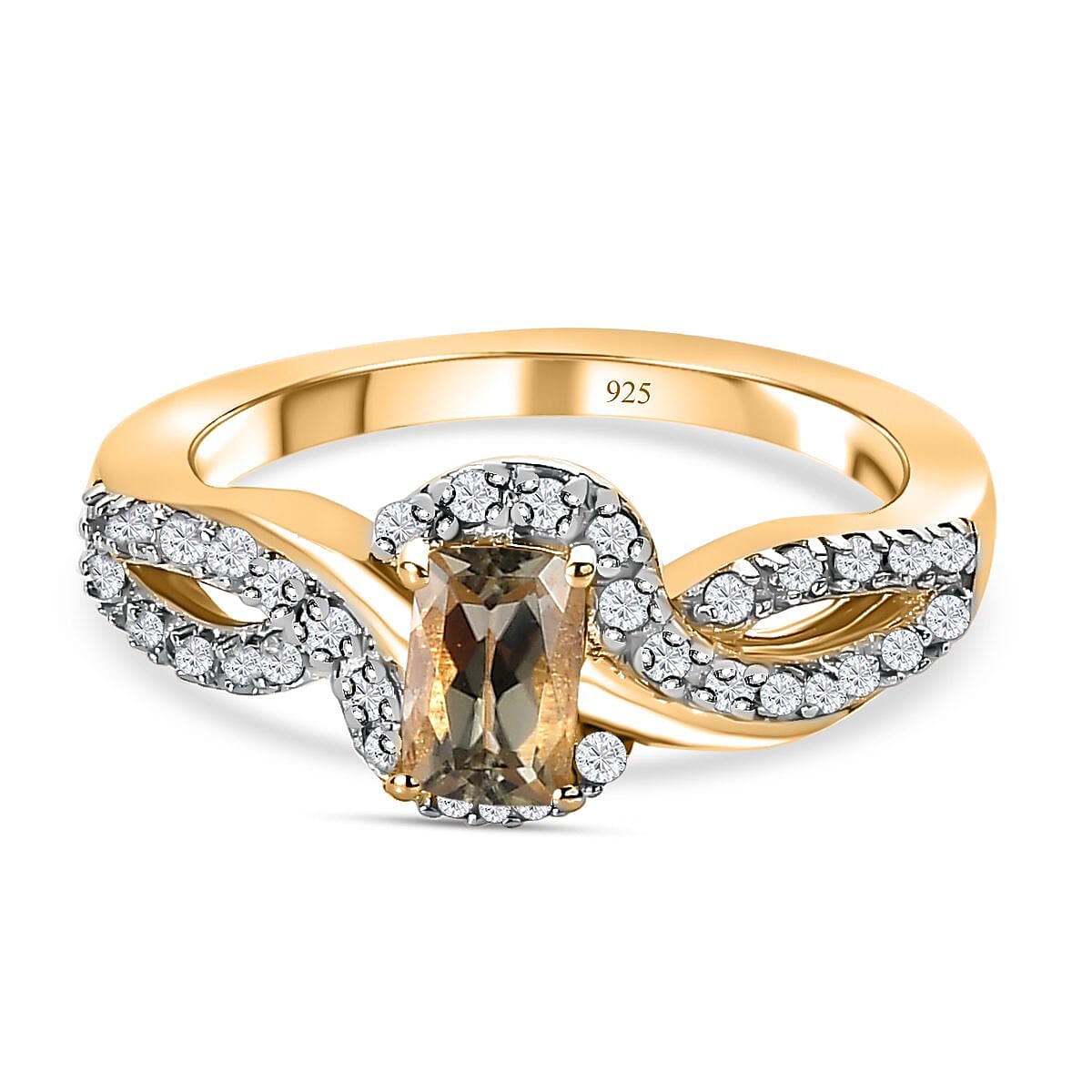 Turkizite and White Zircon 1.07 ctw Ring in 18K Vermeil Yellow Gold Over Sterling Silver (Size 10.0)