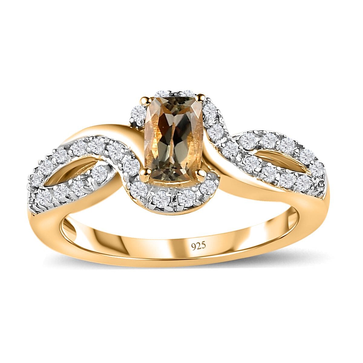 Turkizite and White Zircon 1.07 ctw Ring in 18K Vermeil Yellow Gold Over Sterling Silver (Size 10.0)