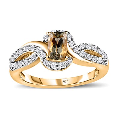 Turkizite and White Zircon 1.07 ctw Ring in 18K Vermeil Yellow Gold Over Sterling Silver (Size 10.0)