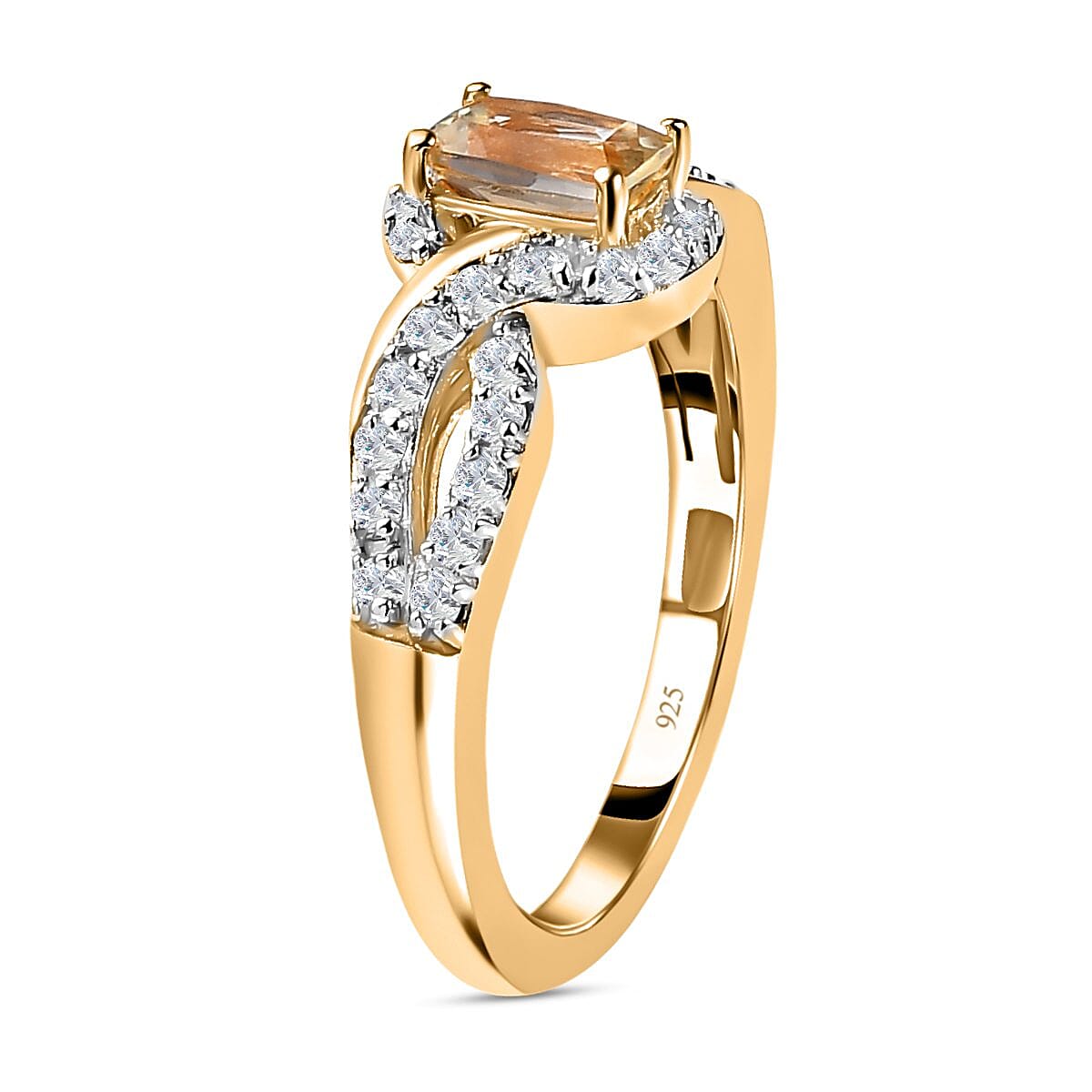 Turkizite and White Zircon 1.07 ctw Ring in 18K Vermeil Yellow Gold Over Sterling Silver (Size 10.0)