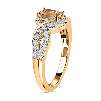 Turkizite and White Zircon 1.07 ctw Ring in 18K Vermeil Yellow Gold Over Sterling Silver (Size 10.0)