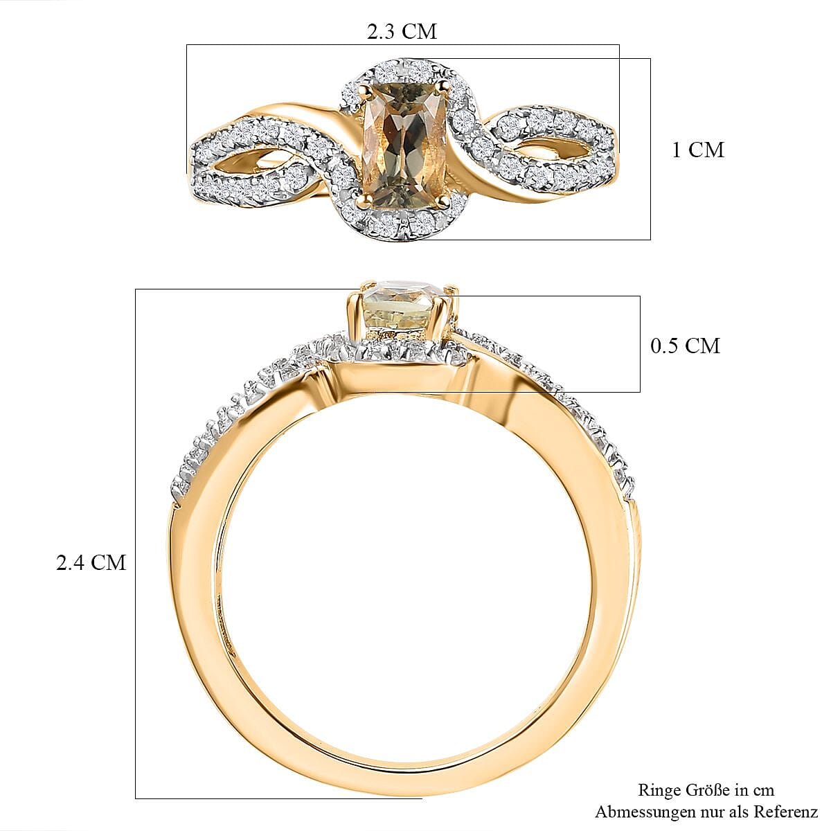 Turkizite and White Zircon 1.07 ctw Ring in 18K Vermeil Yellow Gold Over Sterling Silver (Size 10.0)