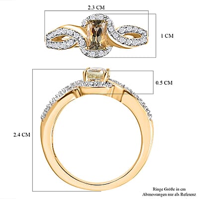 Turkizite and White Zircon 1.07 ctw Ring in 18K Vermeil Yellow Gold Over Sterling Silver (Size 10.0)