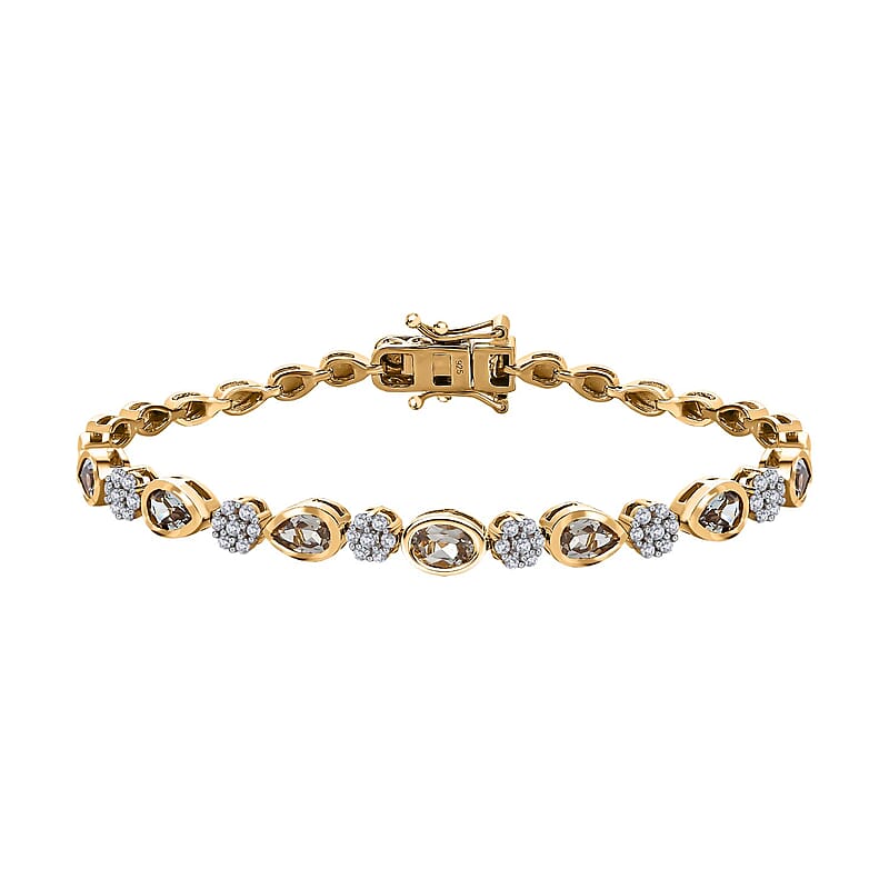 Turkizite and White Zircon 4.13 ctw Bracelet in 18K Vermeil Yellow Gold Over Sterling Silver (7.50 In)
