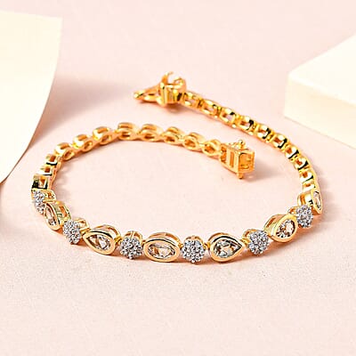 Turkizite and White Zircon 4.13 ctw Bracelet in 18K Vermeil Yellow Gold Over Sterling Silver (7.50 In)
