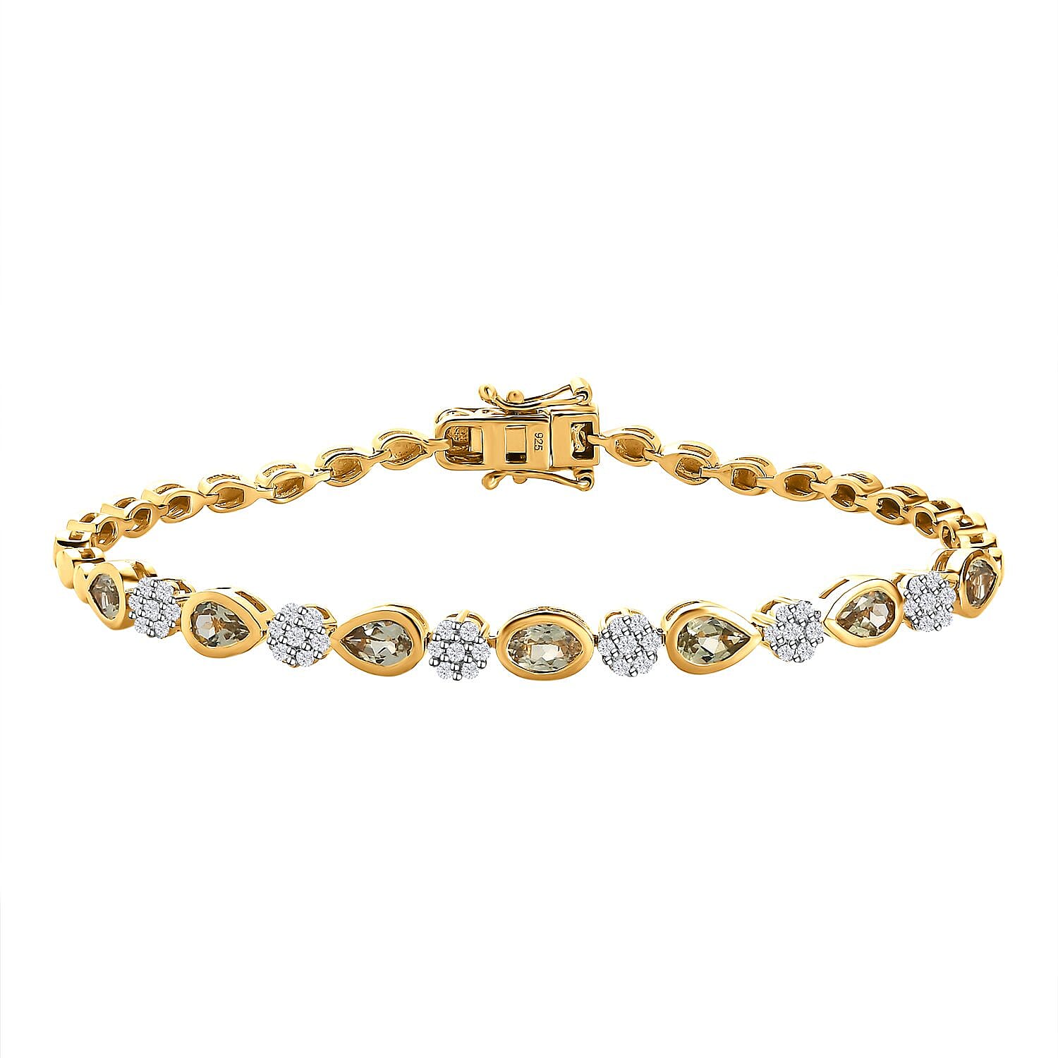 Turkizite and White Zircon 4.13 ctw Bracelet in 18K Vermeil Yellow Gold Over Sterling Silver (8.0 In)