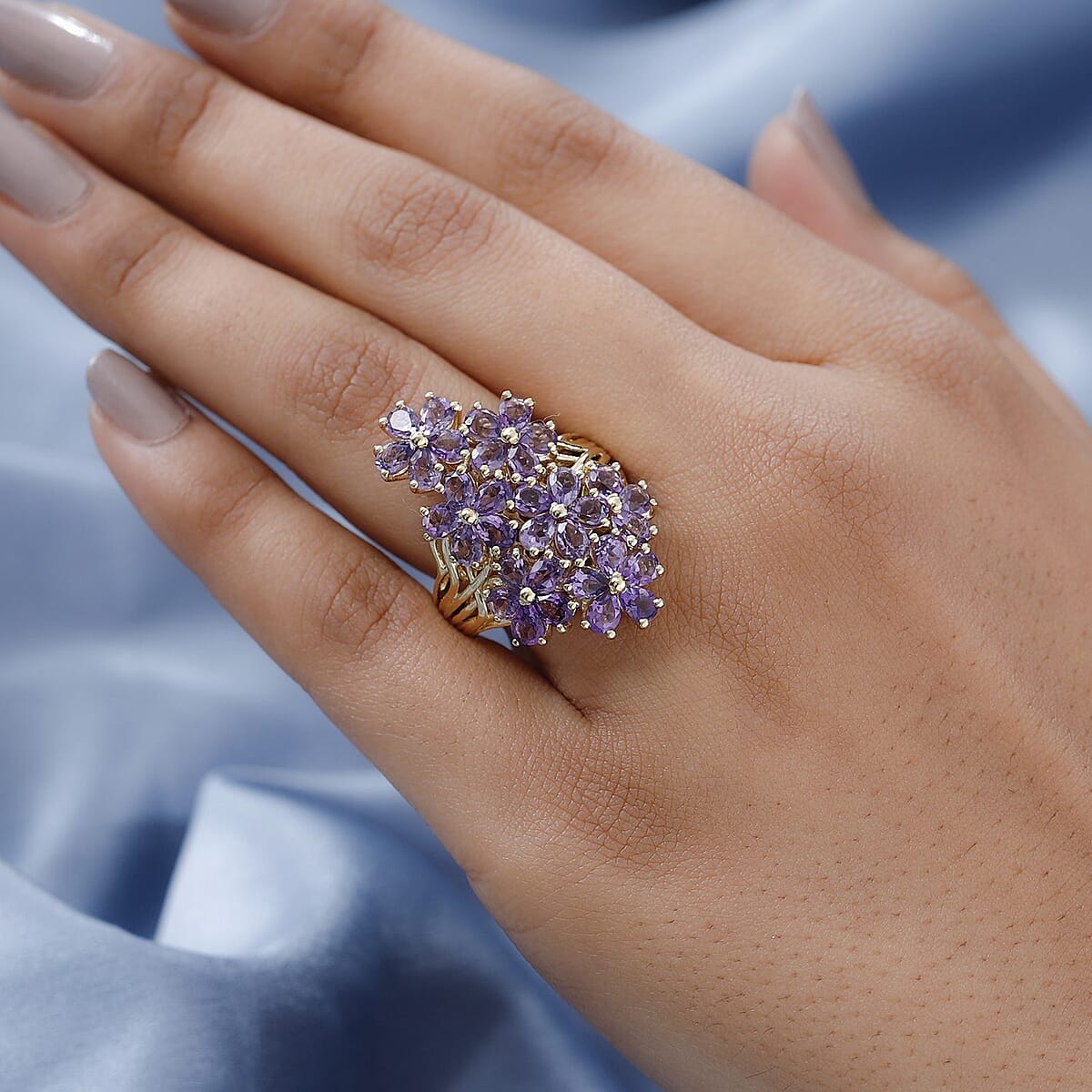 Uruguayan Amethyst Floral Ring in Vermeil Yellow Gold Over Sterling Silver 5.60 ctw image number 2