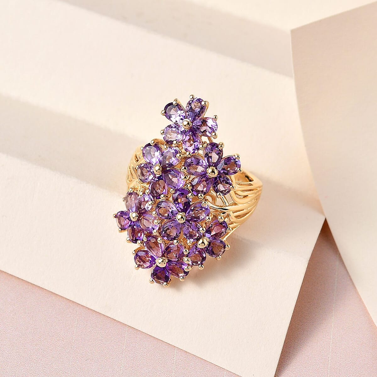 Uruguayan Amethyst Floral Ring in Vermeil Yellow Gold Over Sterling Silver (Size 7.0) 5.60 ctw image number 1