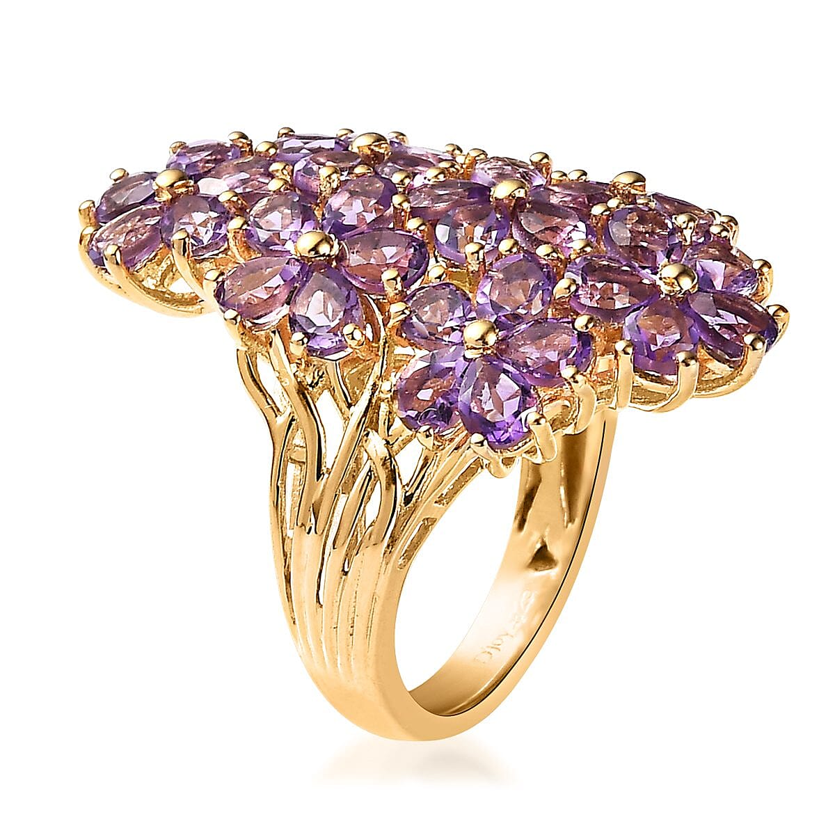 Uruguayan Amethyst Floral Ring in Vermeil Yellow Gold Over Sterling Silver (Size 7.0) 5.60 ctw image number 3