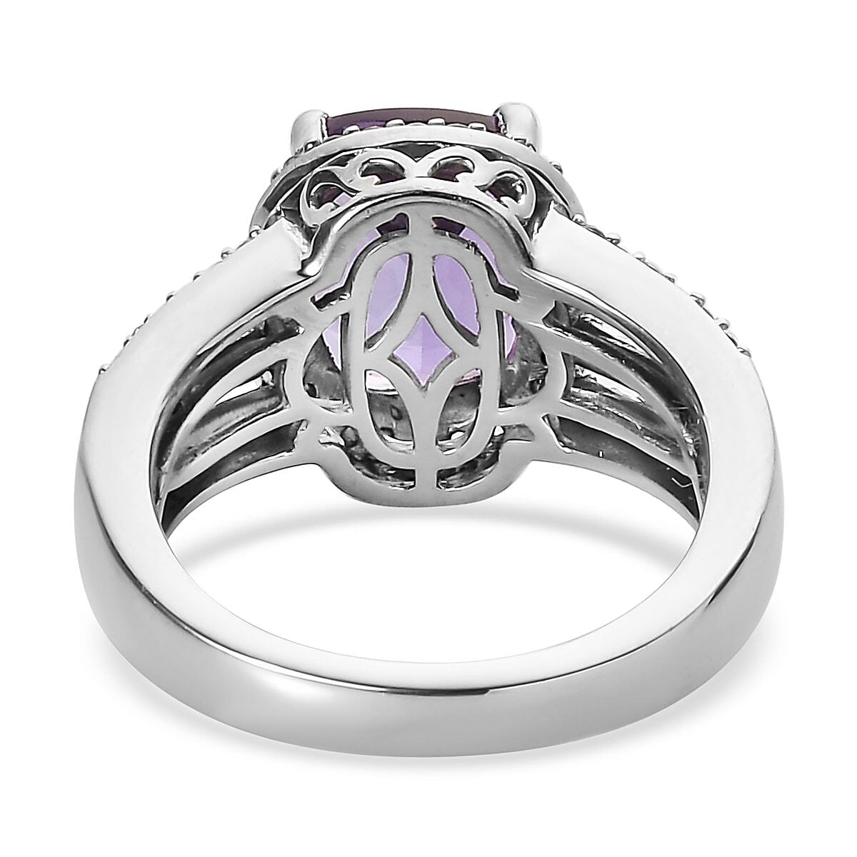 Uruguayan Amethyst and Natural White Zircon Ring in Platinum Over Sterling Silver 3.50 ctw image number 4