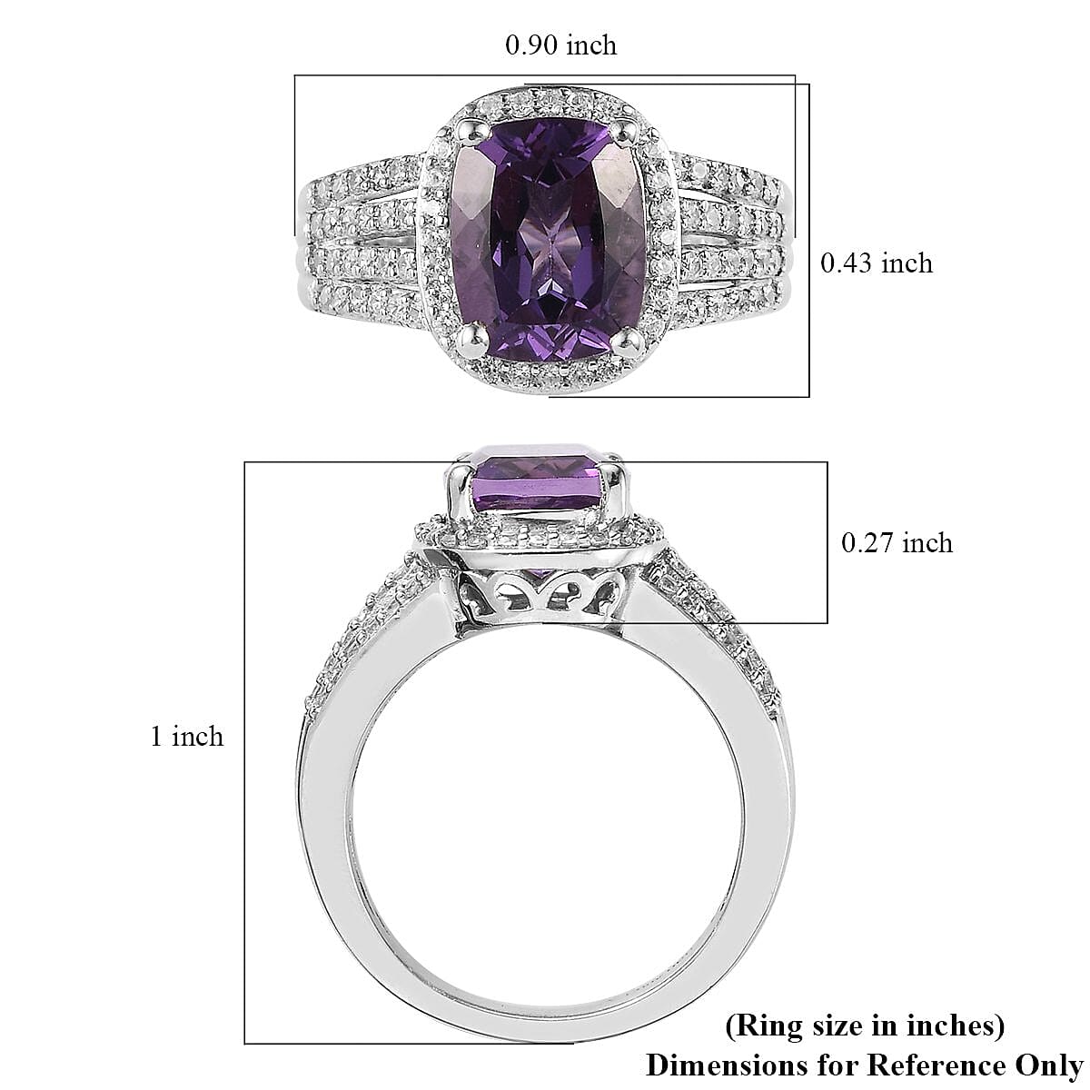 Uruguayan Amethyst and Natural White Zircon Ring in Platinum Over Sterling Silver 3.50 ctw image number 5