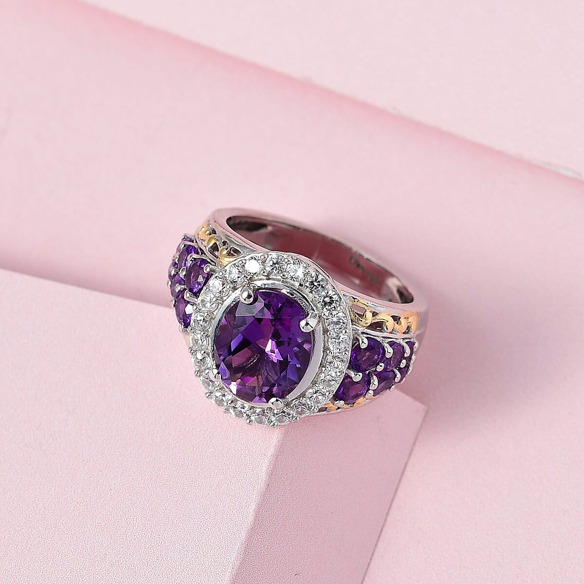 Uruguayan Amethyst and Multi Gemstone Ring in Vermeil Yellow Gold and Platinum Over Sterling Silver 2.60 ctw image number 1